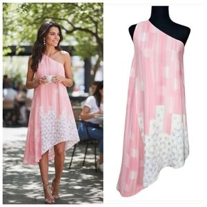 Anthropologie Maeve Avalonne Silk Midi Dress Pink 0 Asymmetrical Coquette Ballet
